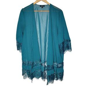 Torrid Size 00 Green / Blue Lightweight Sheer Women's Open‎ Cardigan Lace Lined